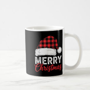 Merry Christmas Shirt Santa Hat Buffalo Plaid Men  Coffee Mug
