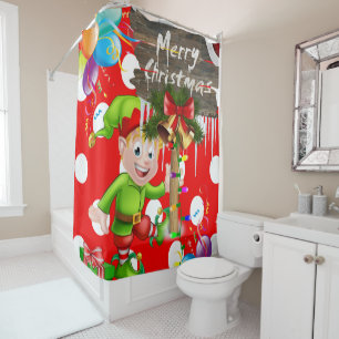 Merry Christmas Shower Curtain, Elf Shower Curtain