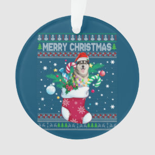 Merry Christmas Siberian Husky Dog In Sock Funny Ornament