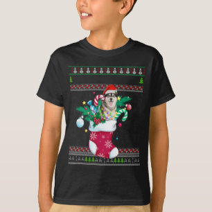 Merry Christmas Siberian Husky Dog In Sock Funny X T-Shirt