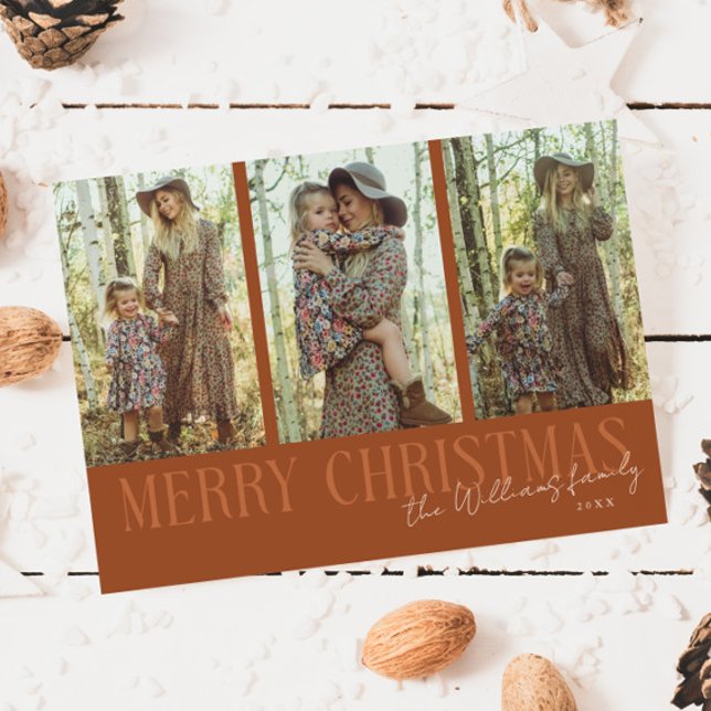 Merry Christmas Signature Multi Photo Terracotta Holiday Card (Creator Uploaded)