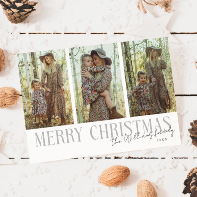 Merry Christmas Signature Multi Photo White Holiday Card (Creator Uploaded)