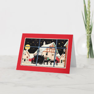 Merry Christmas silhouette vintage antique red Holiday Card