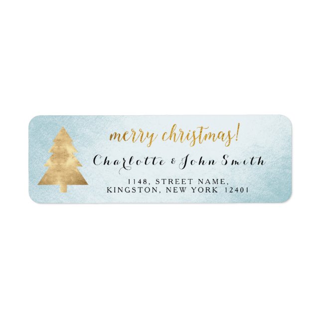 Merry Christmas Silver Blue Golden Tree Address (Front)