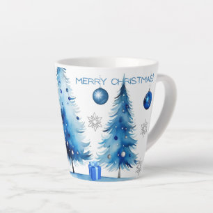 Merry Christmas Silver & blue Japandi Watercolor Latte Mug
