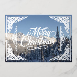 Merry Christmas silver filigree winter scene
