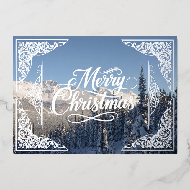 Merry Christmas silver filigree winter scene (Front)