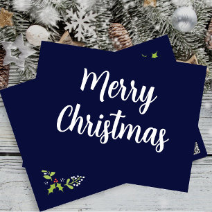 Merry Christmas  Silver Foil Royal Blue Classic Holiday Postcard