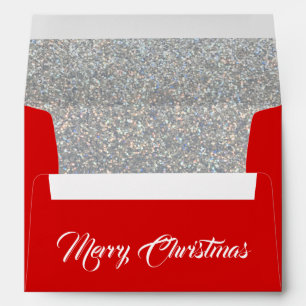 Merry Christmas Silver Glitter & Red Envelope