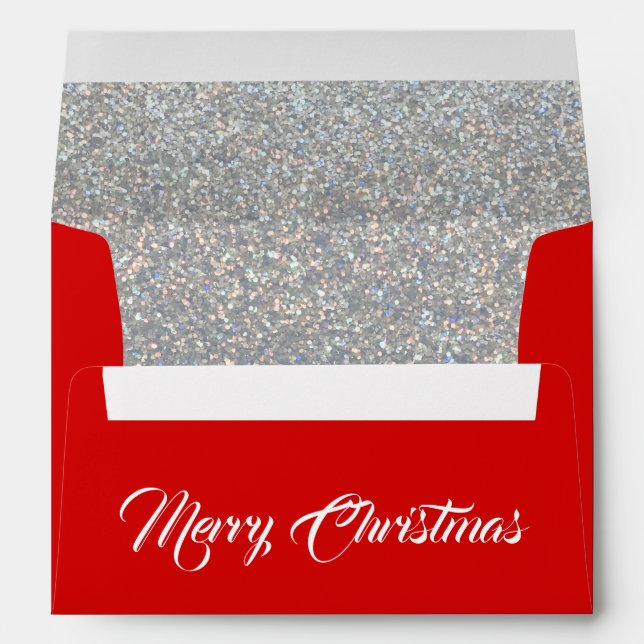 Merry Christmas Silver Glitter & Red Envelope (Back (Bottom))