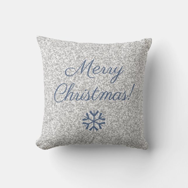 Merry Christmas Silver Grey Glitter Texture Cushion (Front)