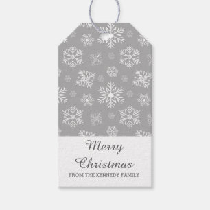 Merry Christmas Silver Grey Snowflakes Gift Tags