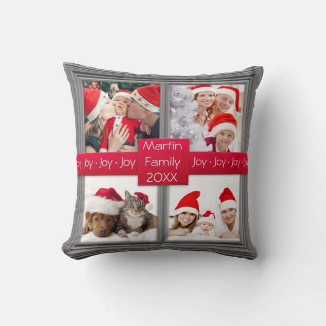 Merry Christmas Silver Photo Collage | Custom Cushion (Front)