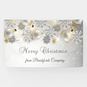 Merry Christmas, Silver Snowflakes,Balls,Lights Banner