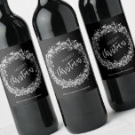 Merry Christmas Silver Stars Wine Label<br><div class="desc">Merry Christmas in chic lettering is surrounded by twinkling silver stars,  circles and dots on black and your personalisation at the bottom of these wine labels. MATCHING items in our store.</div>