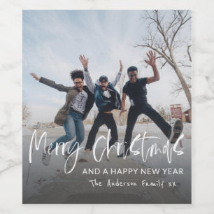 Merry Christmas Simple Calligraphy 1 Photo  Wine Label