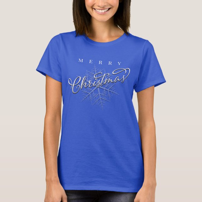 Merry Christmas Simple Calligraphy Snowflake Cute T-Shirt (Front)