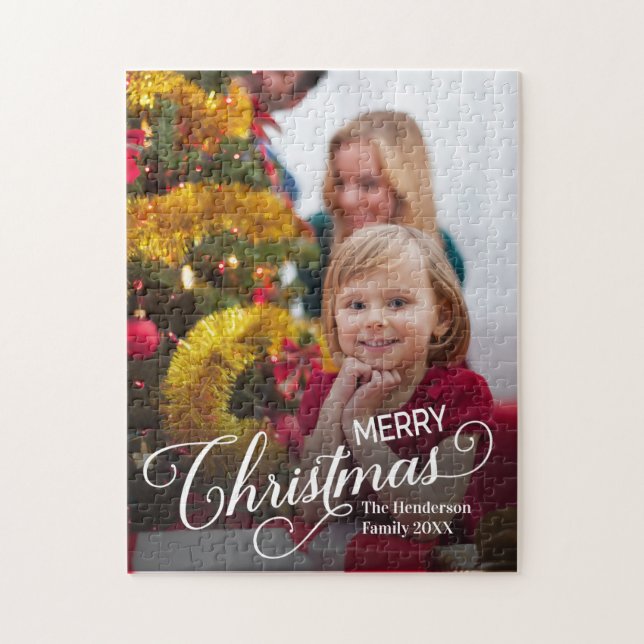 Merry Christmas Simple Custom Photo Jigsaw Puzzle (Vertical)
