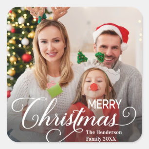Merry Christmas Simple Custom Photo Square Sticker