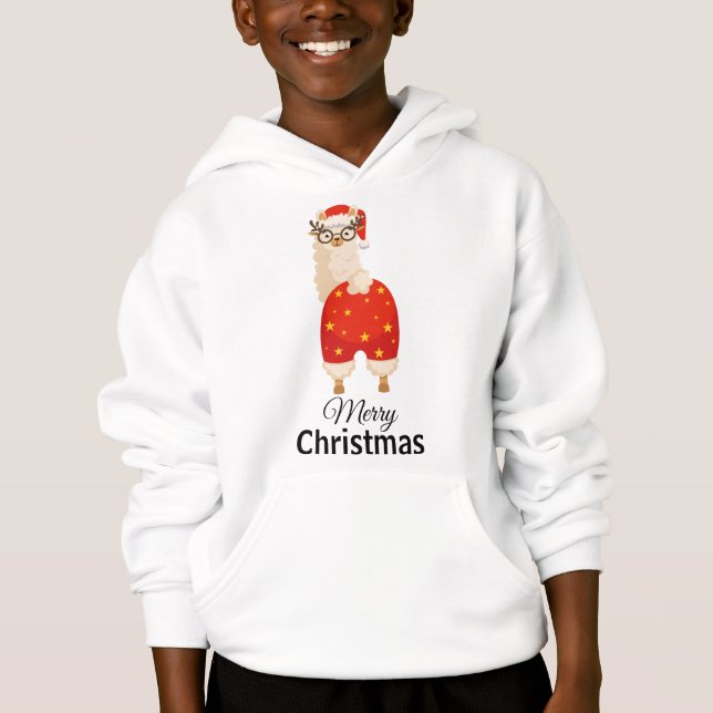 Merry Christmas Simple Cute Cartoon Santa Llama (Front)