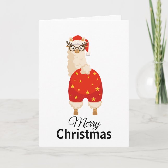 Merry Christmas Simple Cute Cartoon Santa Llama Card (Front)