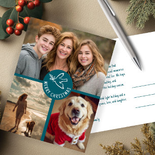 MERRY CHRISTMAS Simple Dove CUSTOM 3 PHOTO Holiday Postcard
