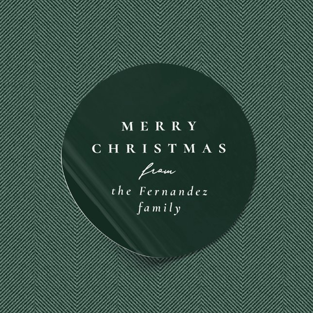 Merry Christmas simple elegant dark green holiday Classic Round Sticker (Creator Uploaded)