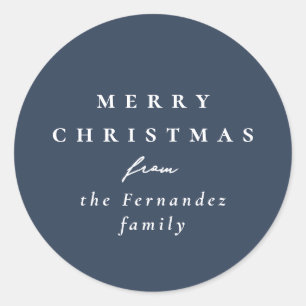 Merry Christmas simple elegant navy holiday gift Classic Round Sticker