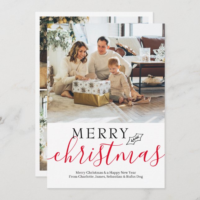Merry Christmas Simple Elegant Personalised Holiday Card (Front/Back)