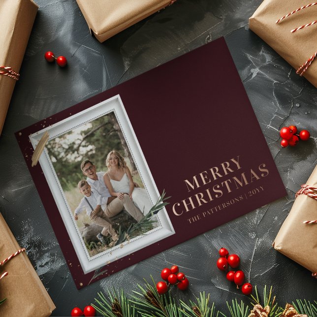 Merry Christmas Simple Elegant Photo Frame Modern Foil Holiday Postcard (Creator Uploaded)