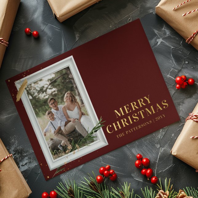 Merry Christmas Simple Elegant Photo Frame Modern Foil Holiday Postcard (Creator Uploaded)