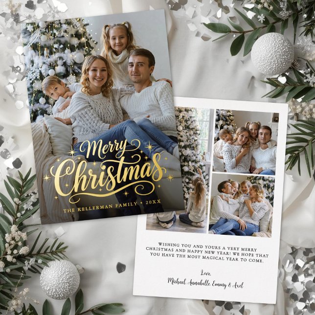 Merry Christmas Simple Elegant Photo Gold (Merry Christmas Simple Elegant Photo Gold Foil Holiday Card )