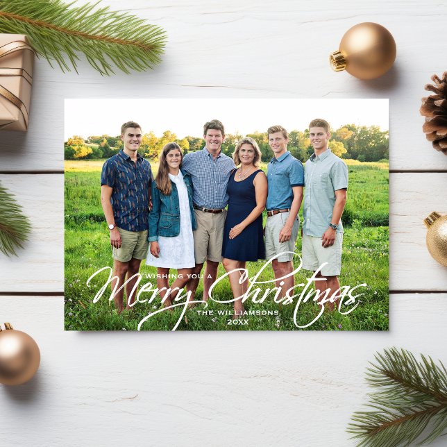 Merry Christmas Simple Elegant Script Family Photo Holiday Card (Creator Uploaded)