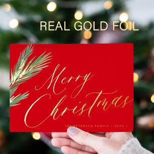 Merry Christmas simple elegant script red gold