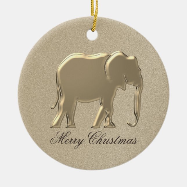 Merry Christmas Simple Elephant Gold Ceramic Tree Decoration (Front)