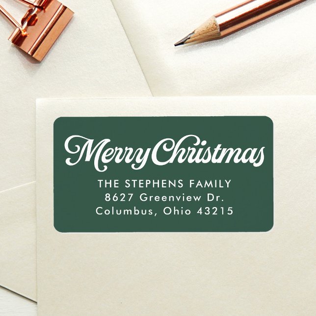 Merry Christmas simple green return address Label (Creator Uploaded)