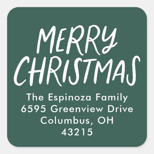 Merry Christmas simple green return address Square Sticker (Front)