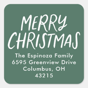 Merry Christmas simple green return address Square Sticker