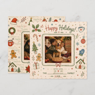 Merry Christmas simple hand drawn doodles photo Holiday Card