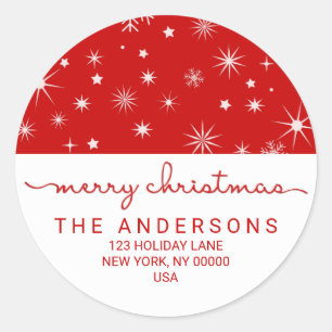 Merry Christmas Simple Handwritten Return Address Classic Round Sticker