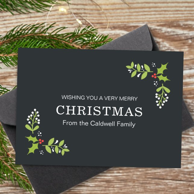 Merry Christmas Simple Holly  Mistletoe Holiday Card (Creator Uploaded)