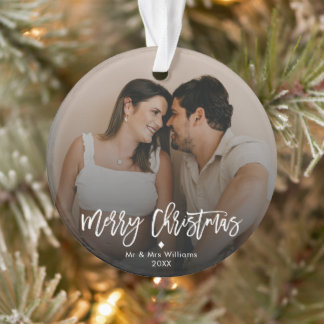 Merry Christmas Simple Minimalist Couple Photo Ornament