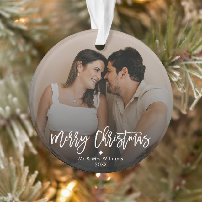 Merry Christmas Simple Minimalist Couple Photo Ornament (Tree)