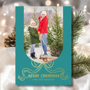 Merry Christmas Simple Modern Coquette Bow Photo