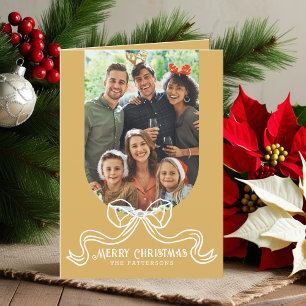 Merry Christmas Simple Modern Coquette Bow Photo Holiday Card