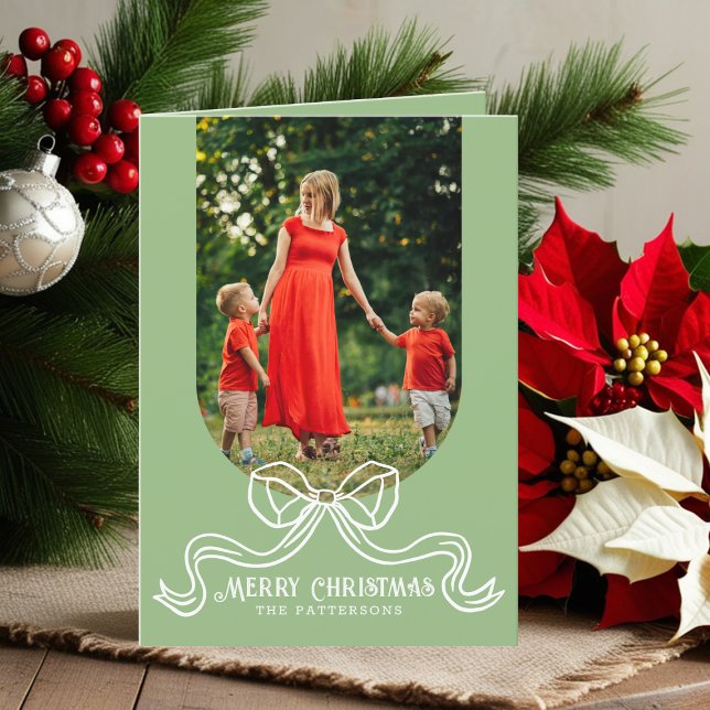 Merry Christmas Simple Modern Coquette Bow Photo Holiday Card (Creator Uploaded)