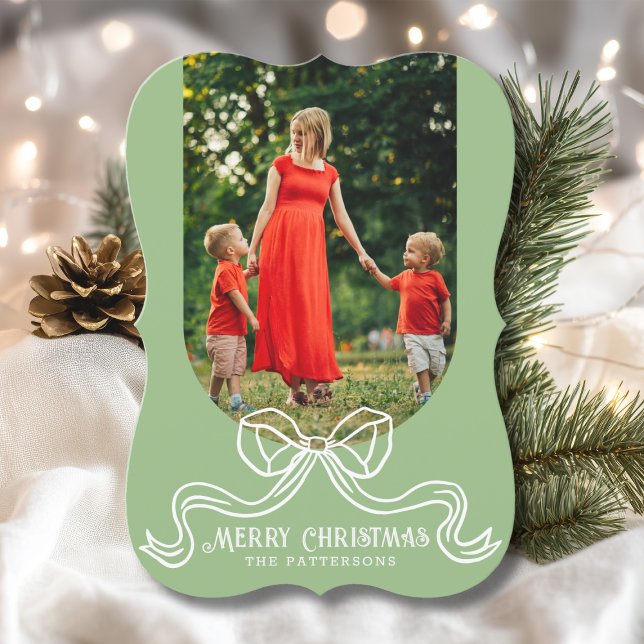 Merry Christmas Simple Modern Coquette Bow Photo Holiday Card (Creator Uploaded)