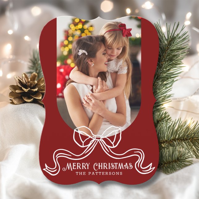 Merry Christmas Simple Modern Coquette Bow Photo Holiday Card (Creator Uploaded)