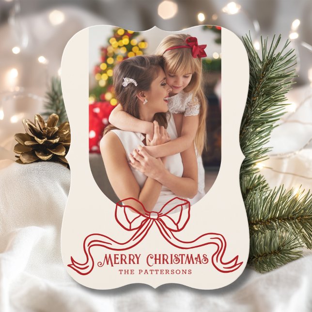 Merry Christmas Simple Modern Coquette Bow Photo Holiday Card (Creator Uploaded)