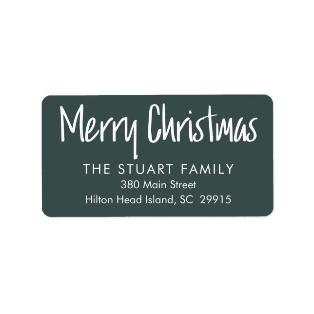 Merry Christmas Simple Modern Green Return Address Label (Front)